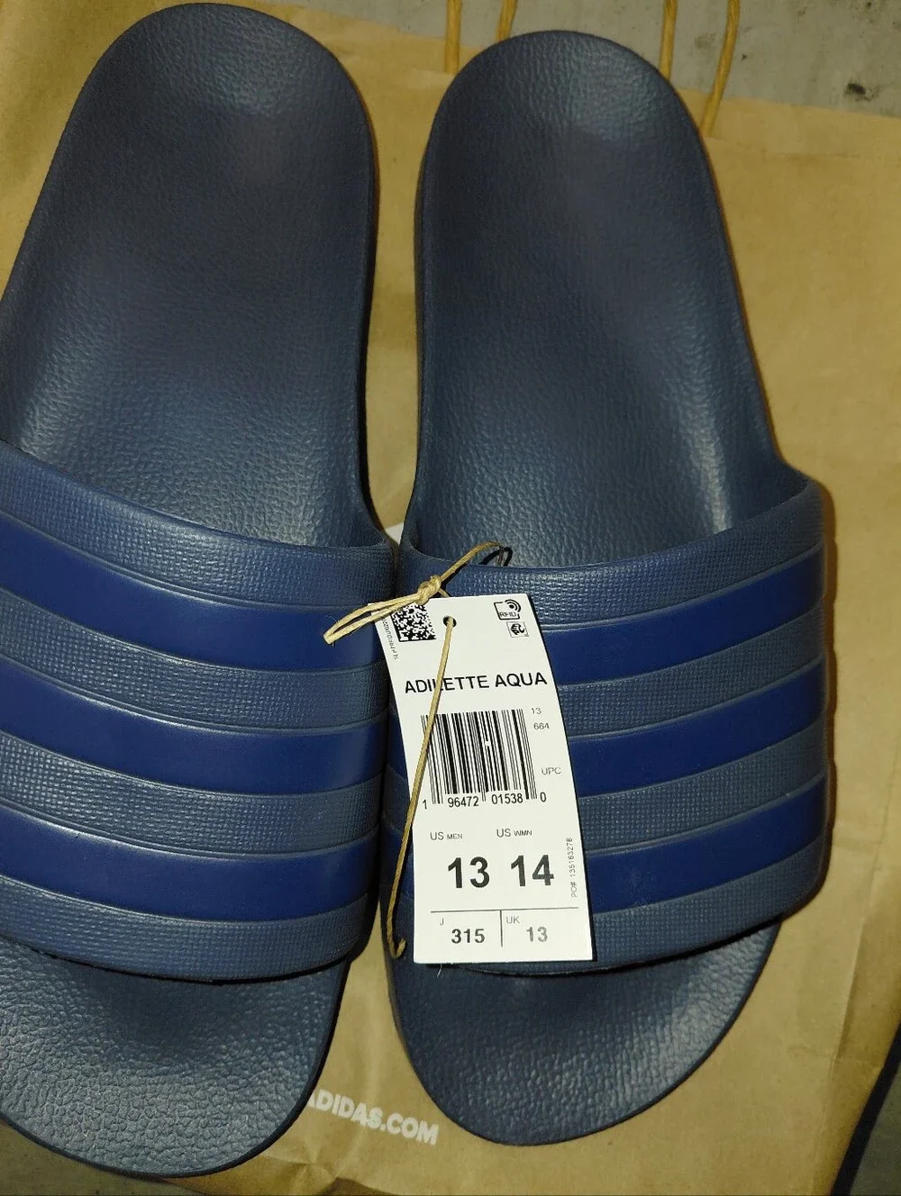 New Adidas Adilette Aqua Slides Preloved Ink (Gray) And Blue - Size 13/14